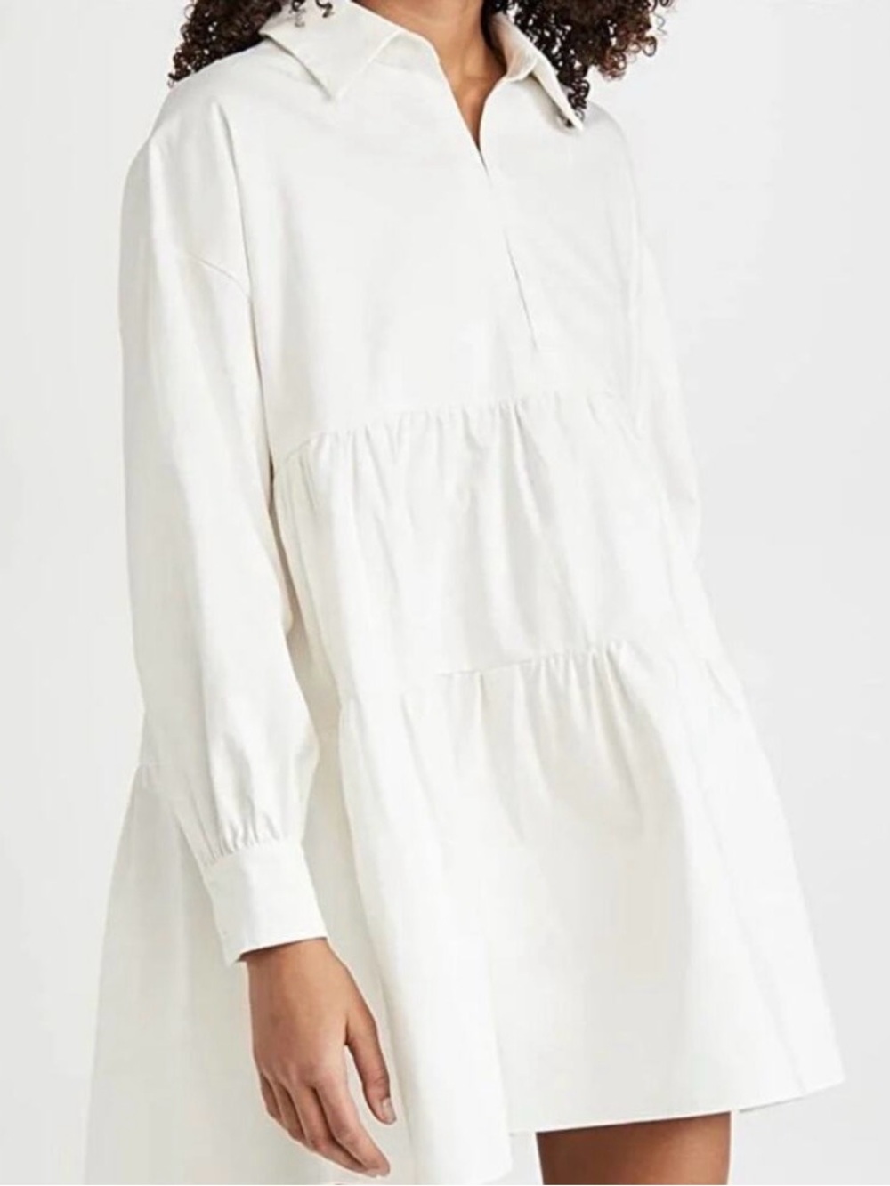 En Saison Davis White Tiered Mini Shirt Babydoll Dress